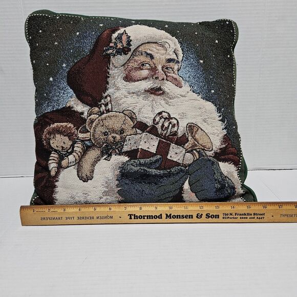 American Weavers Throw Pillow Tapestry Jolly Old Santa Claus Christmas Made USA - Picture 2 of 6